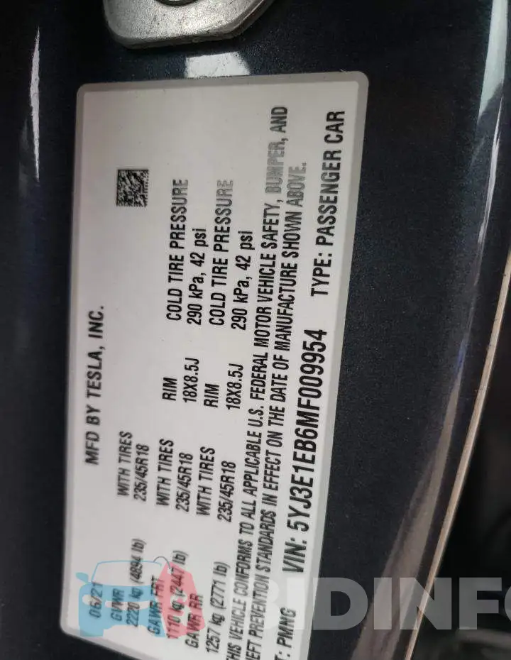 5YJ3E1EB6MF009954 Photo# 12