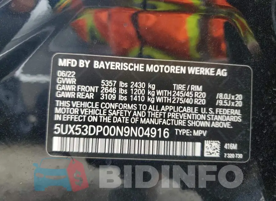 5UX53DP00N9N04916 Photo# 12