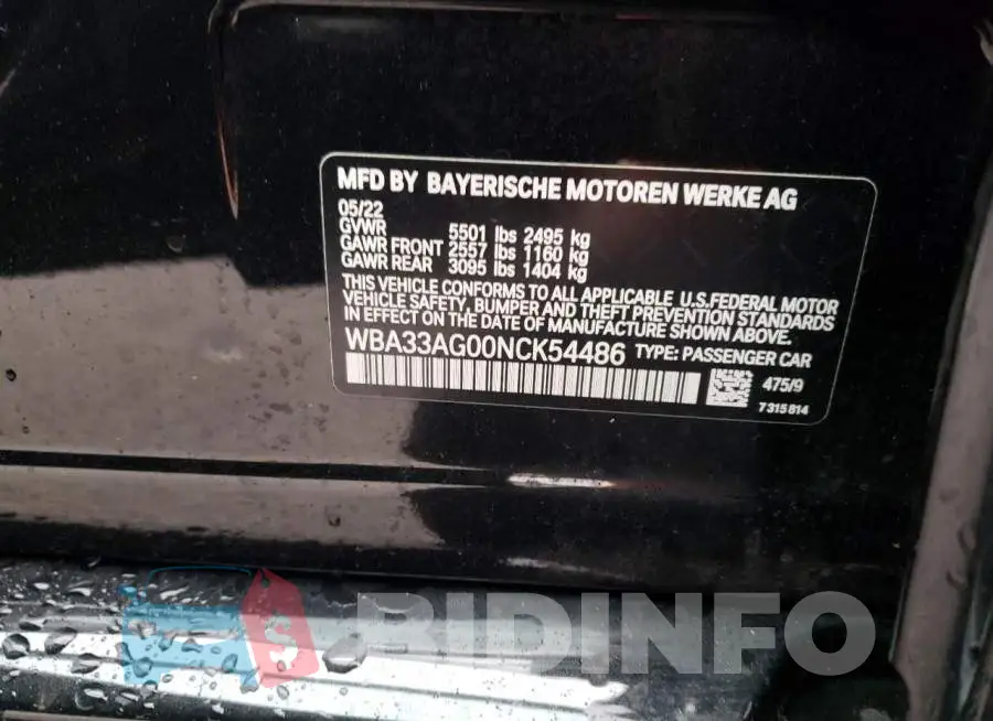 WBA33AG00NCK54486 Photo# 12