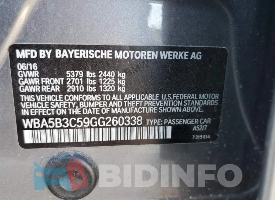 WBA5B3C59GG260338 Photo# 12