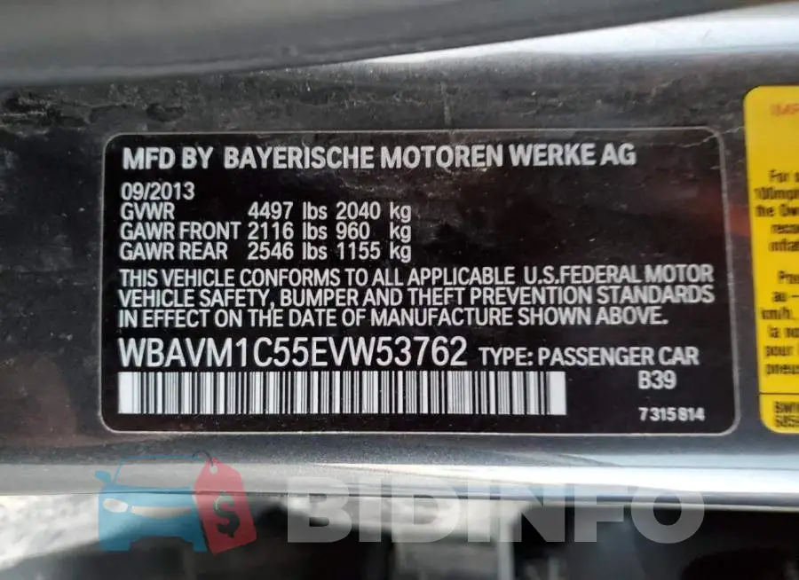 WBAVM1C55EVW53762 Photo# 13