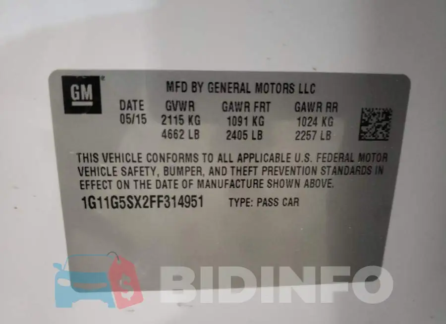 1G11G5SX2FF314951 Photo# 12
