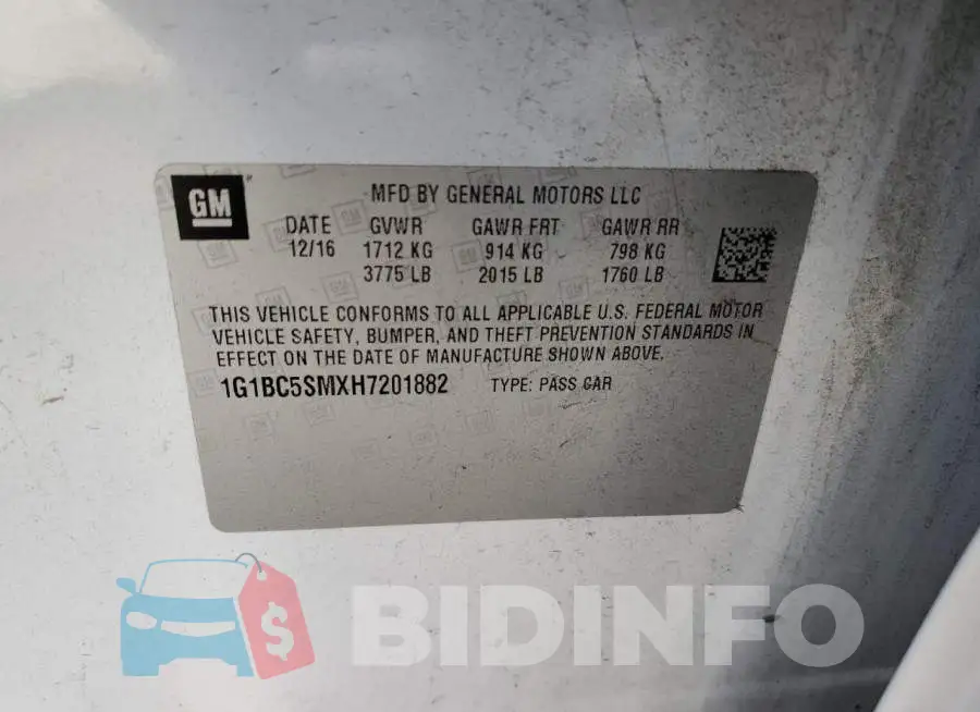 1G1BC5SMXH7201882 Photo# 12
