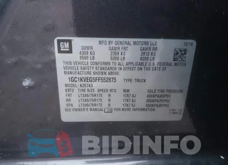 1GC1KVEG5FF552875 Photo# 12