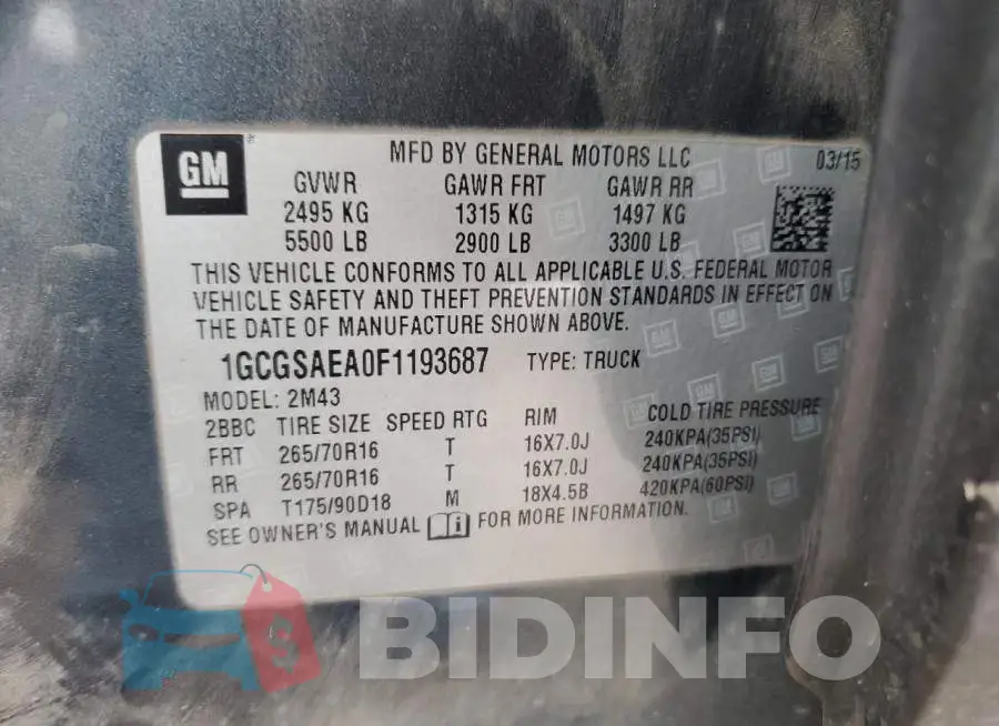 1GCGSAEA0F1193687 Photo# 12