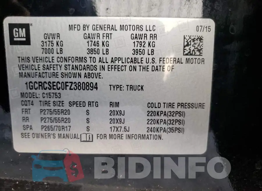 1GCRCSEC0FZ380894 Photo# 13