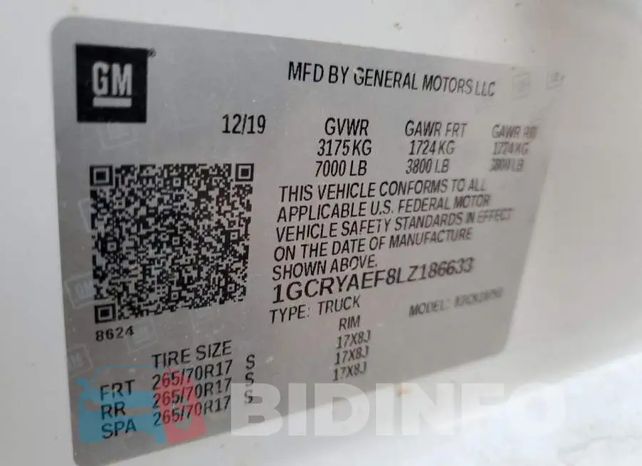 1GCRYAEF8LZ186633 Photo# 13