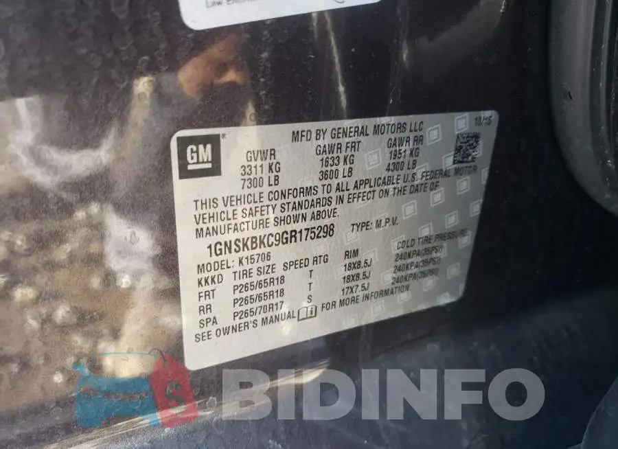 1GNSKBKC9GR175298 Photo# 13