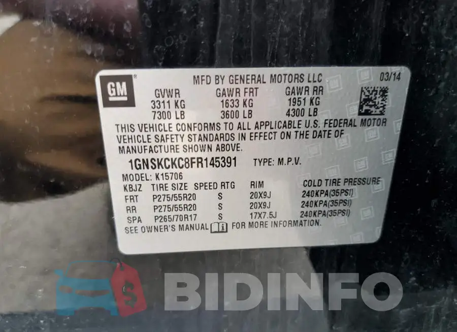 1GNSKCKC8FR145391 Photo# 12