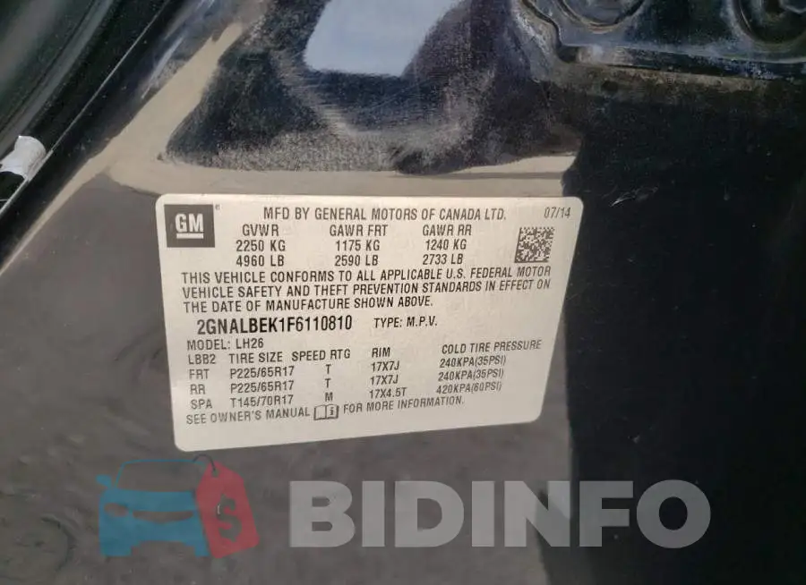 2GNALBEK1F6110810 Photo# 12
