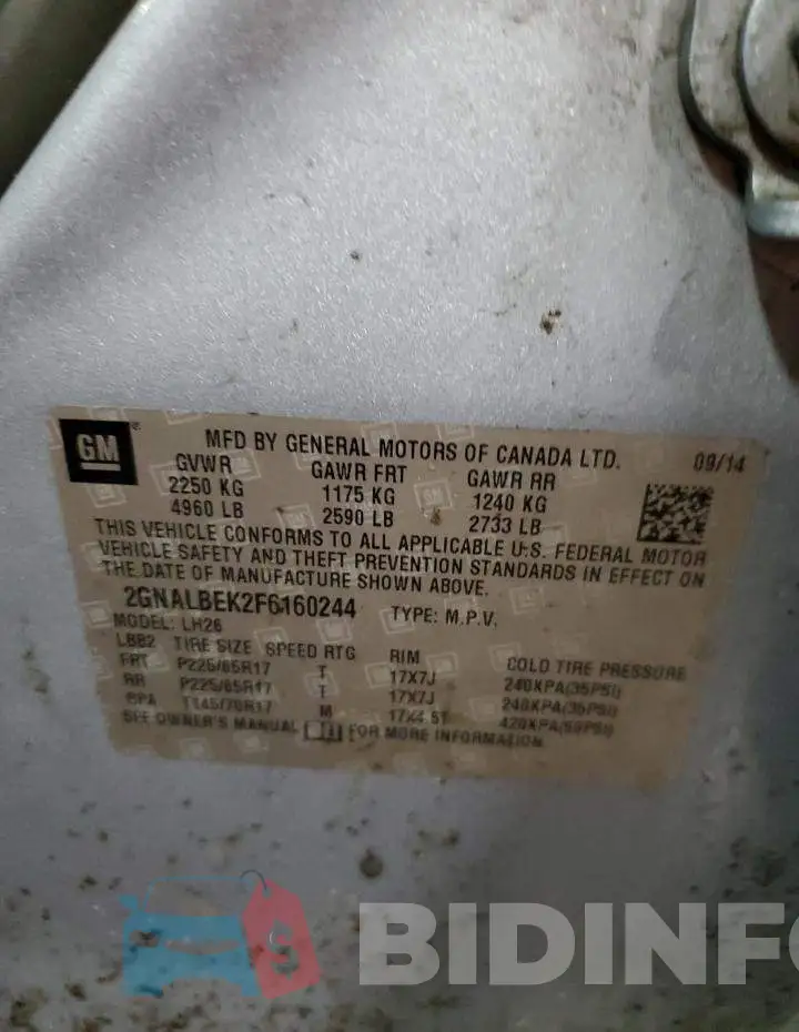 2GNALBEK2F6160244 Photo# 13