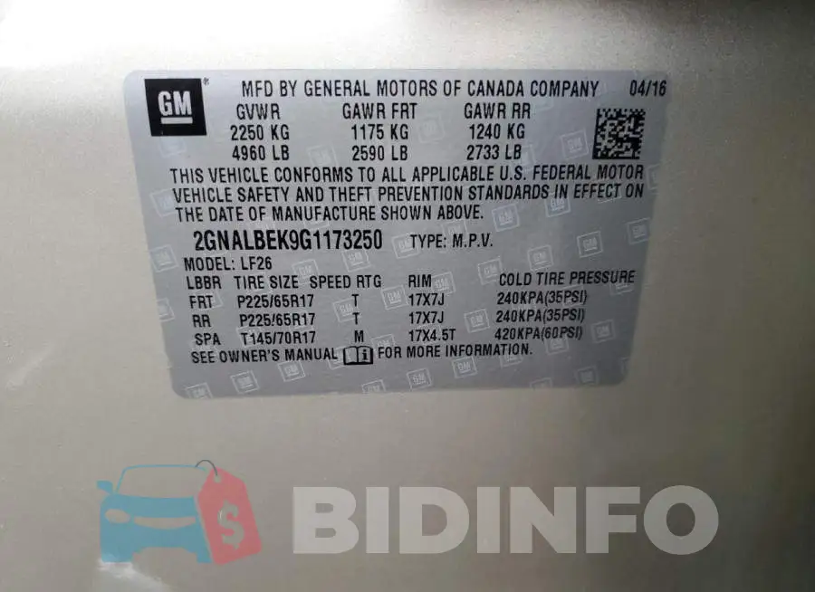 2GNALBEK9G1173250 Photo# 14