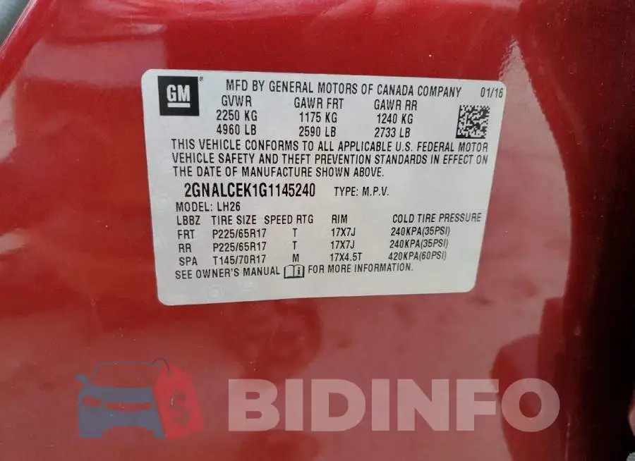 2GNALCEK1G1145240 Photo# 13