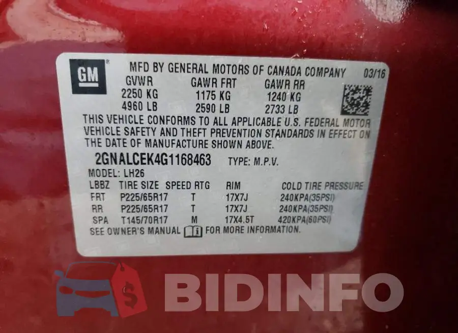 2GNALCEK4G1168463 Photo# 13