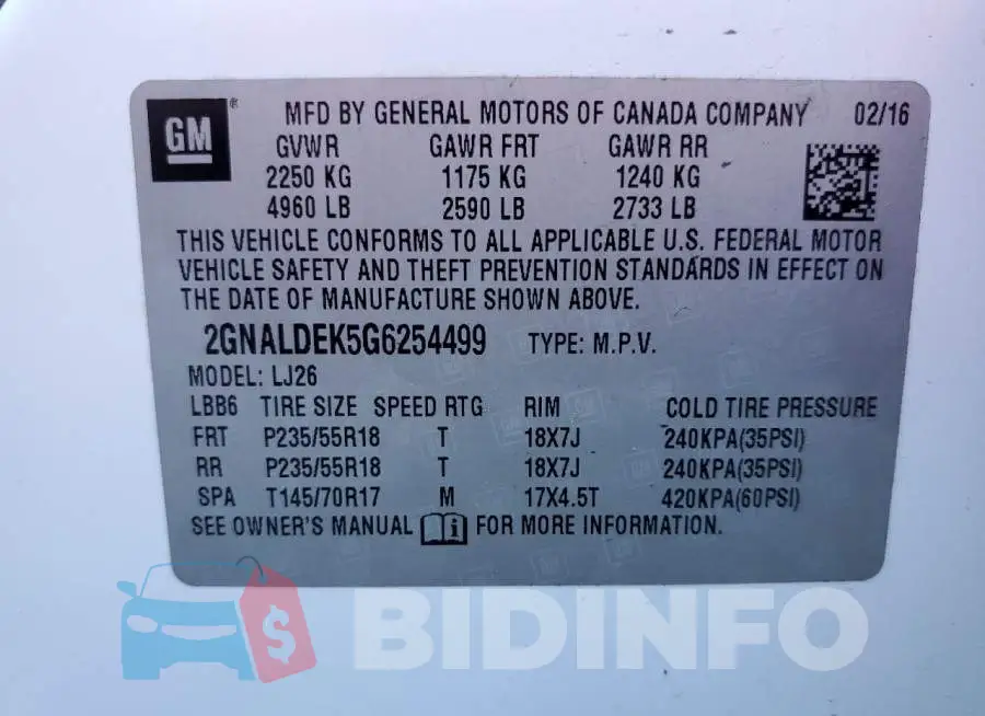 2GNALDEK5G6254499 Photo# 14