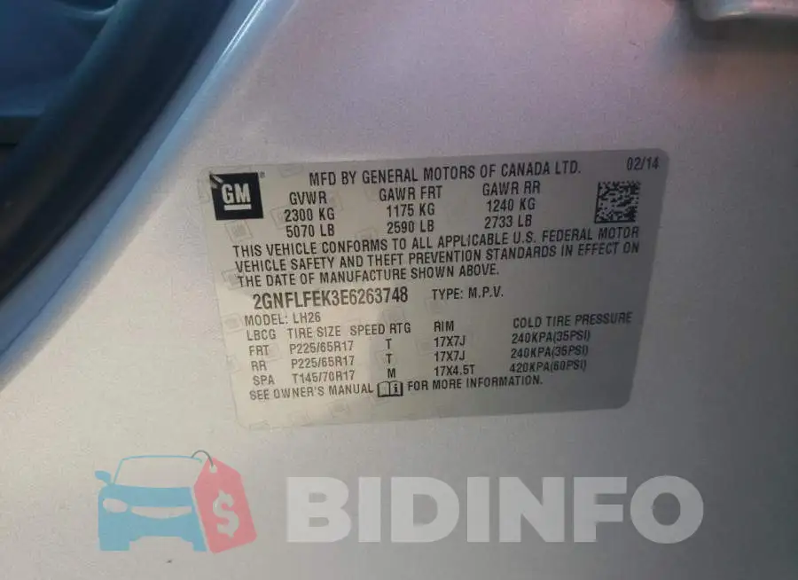 2GNFLFEK3E6263748 Photo# 10
