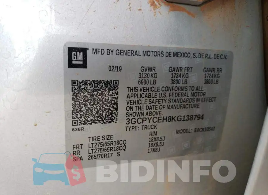 3GCPYCEH8KG138794 Photo# 12