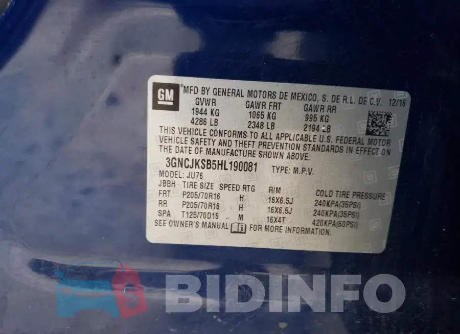 3GNCJKSB5HL190081 Photo# 12