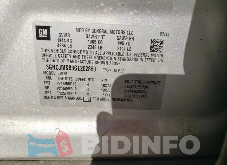 3GNCJMSB3GL262860 Photo# 13