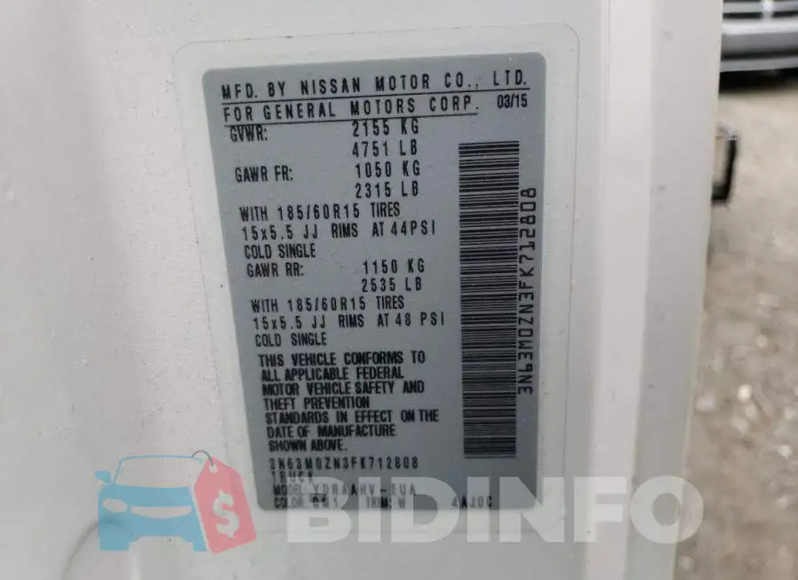 3N63M0ZN3FK712808 Photo# 13