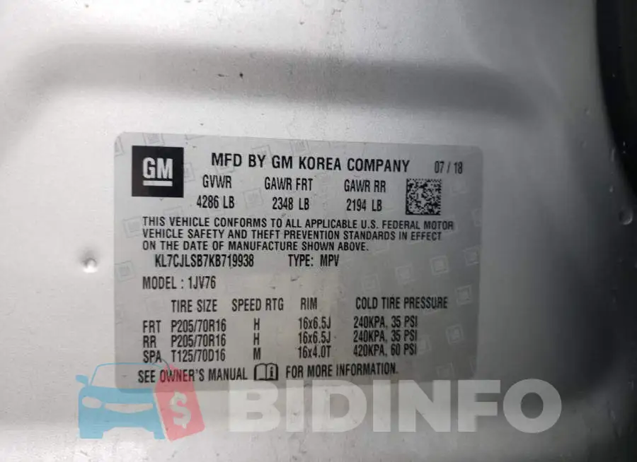KL7CJLSB7KB719938 Photo# 12