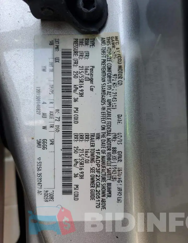 1FADP3F2XGL205170 Photo# 12