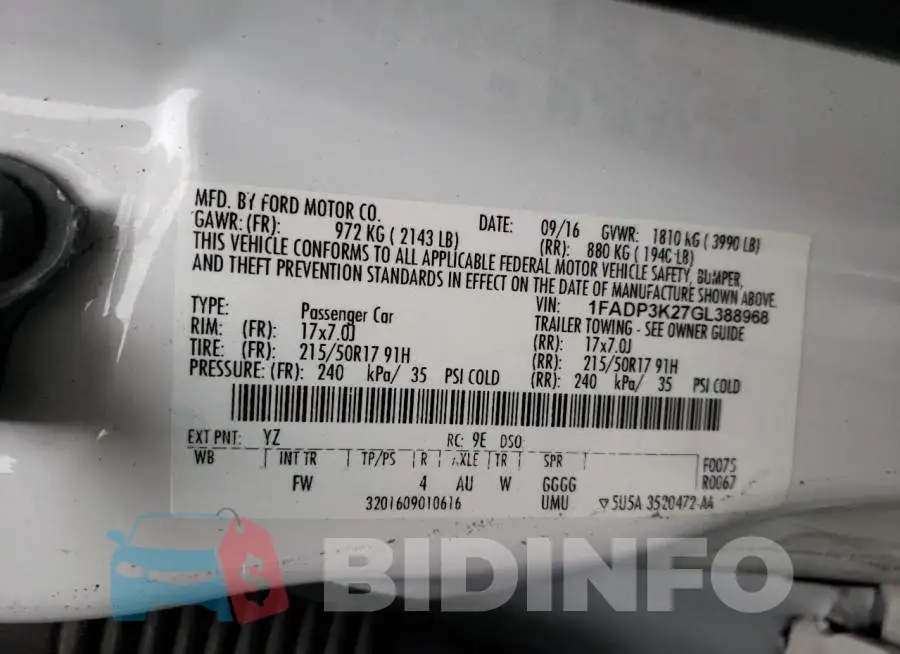 1FADP3K27GL388968 Photo# 12