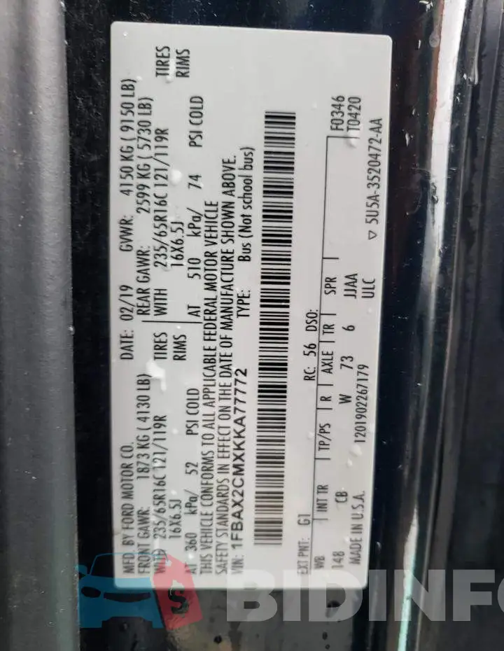 1FBAX2CMXKKA77772 Photo# 13