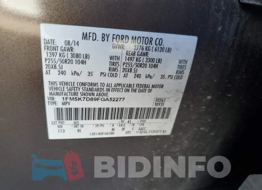 1FM5K7D89FGA52277 Photo# 10