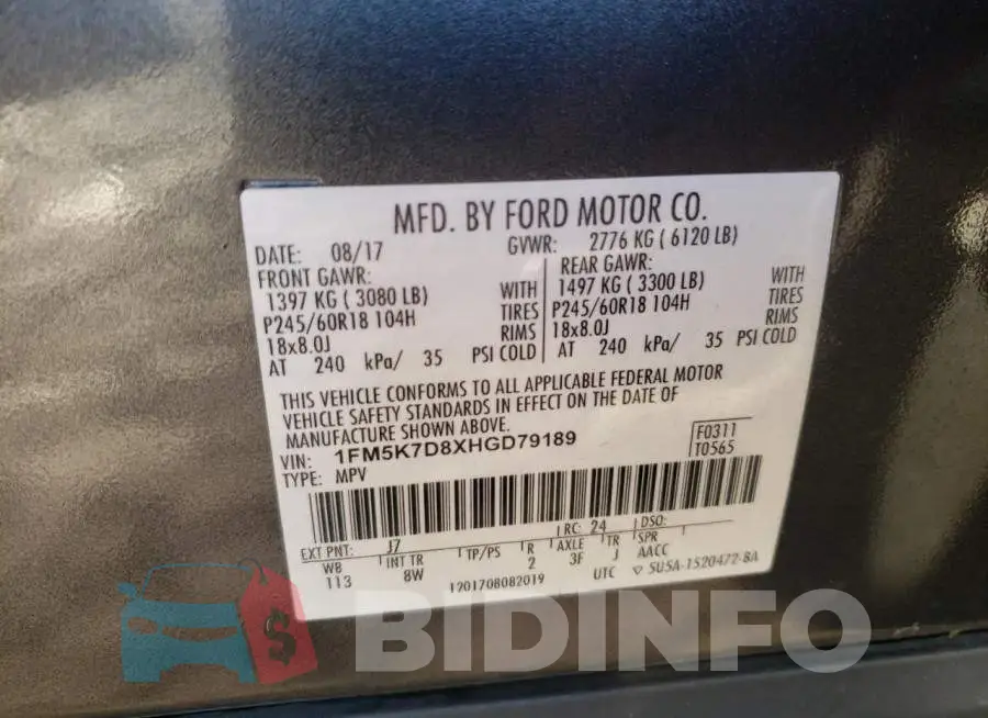1FM5K7D8XHGD79189 Photo# 14