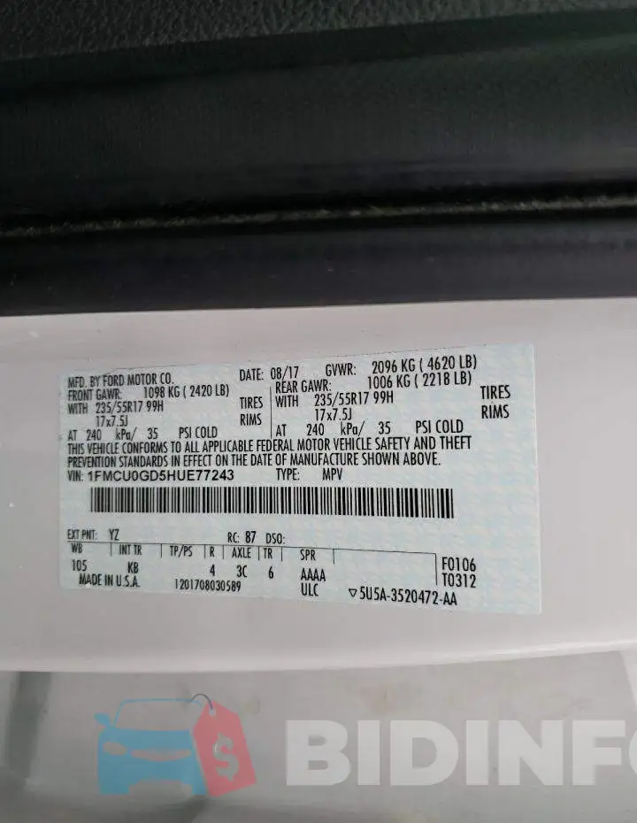 1FMCU0GD5HUE77243 Photo# 13