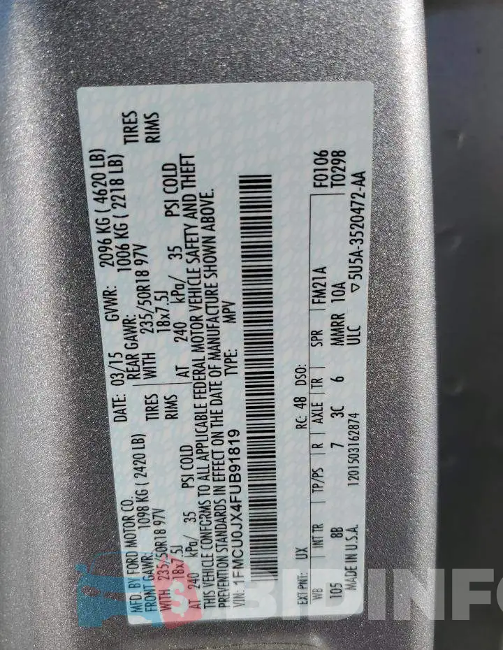 1FMCU0JX4FUB91819 Photo# 14
