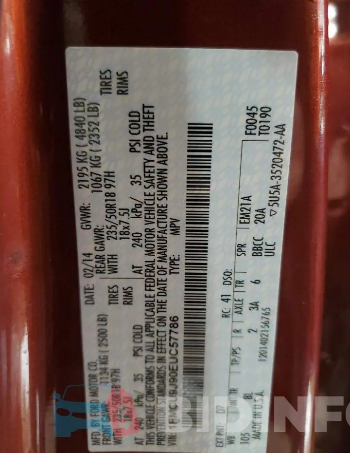 1FMCU9J90EUC57786 Photo# 12
