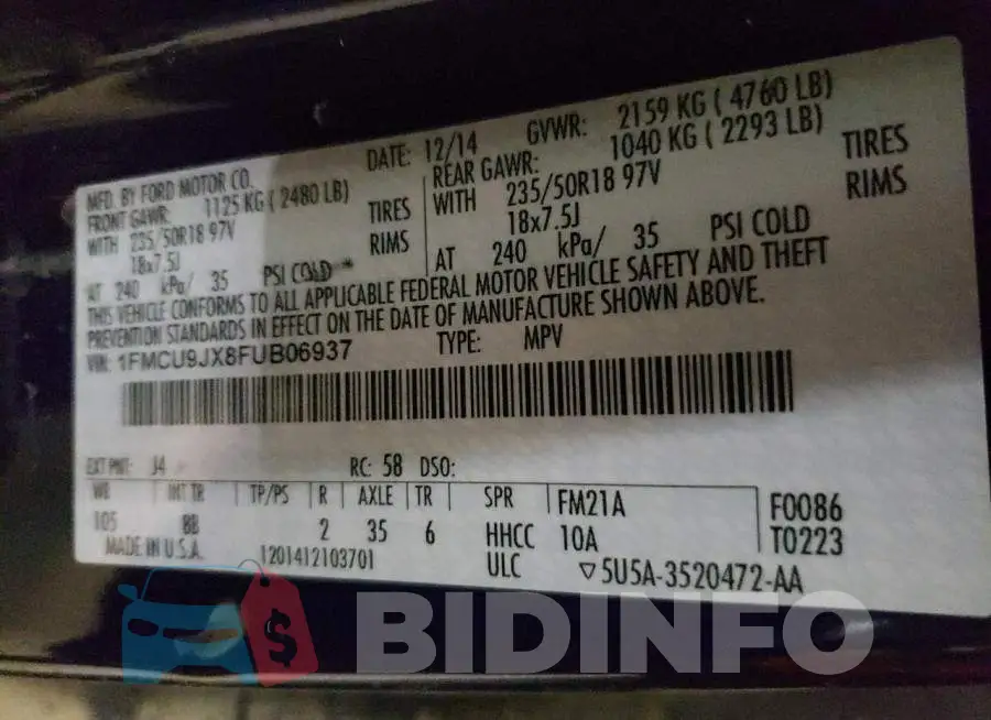 1FMCU9JX8FUB06937 Photo# 13