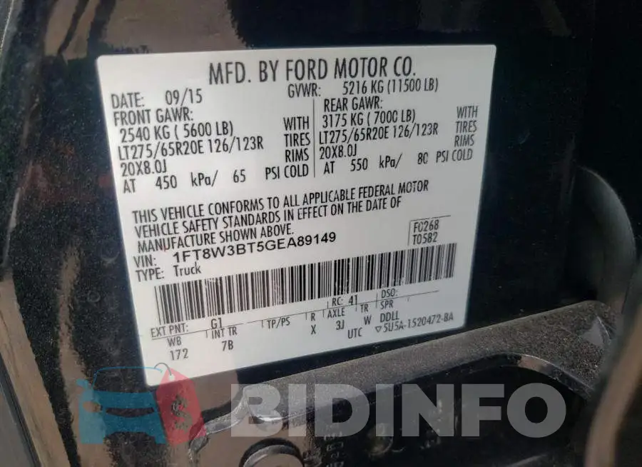 1FT8W3BT5GEA89149 Photo# 13