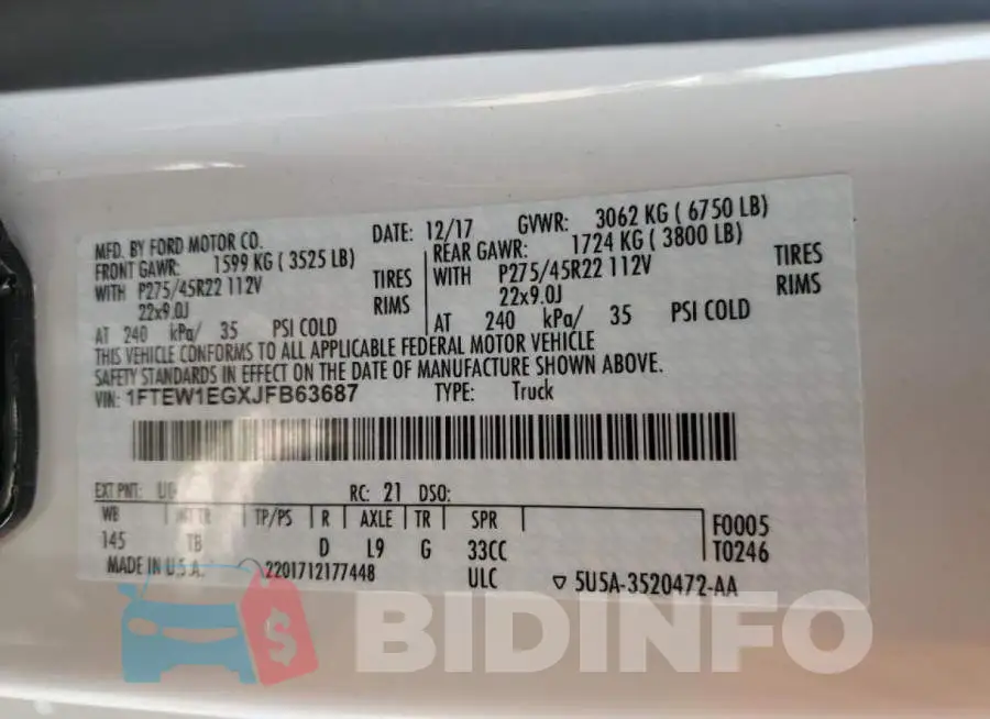 1FTEW1EGXJFB63687 Photo# 12