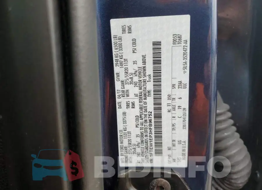 1FTEW1EP3HFB96752 Photo# 13