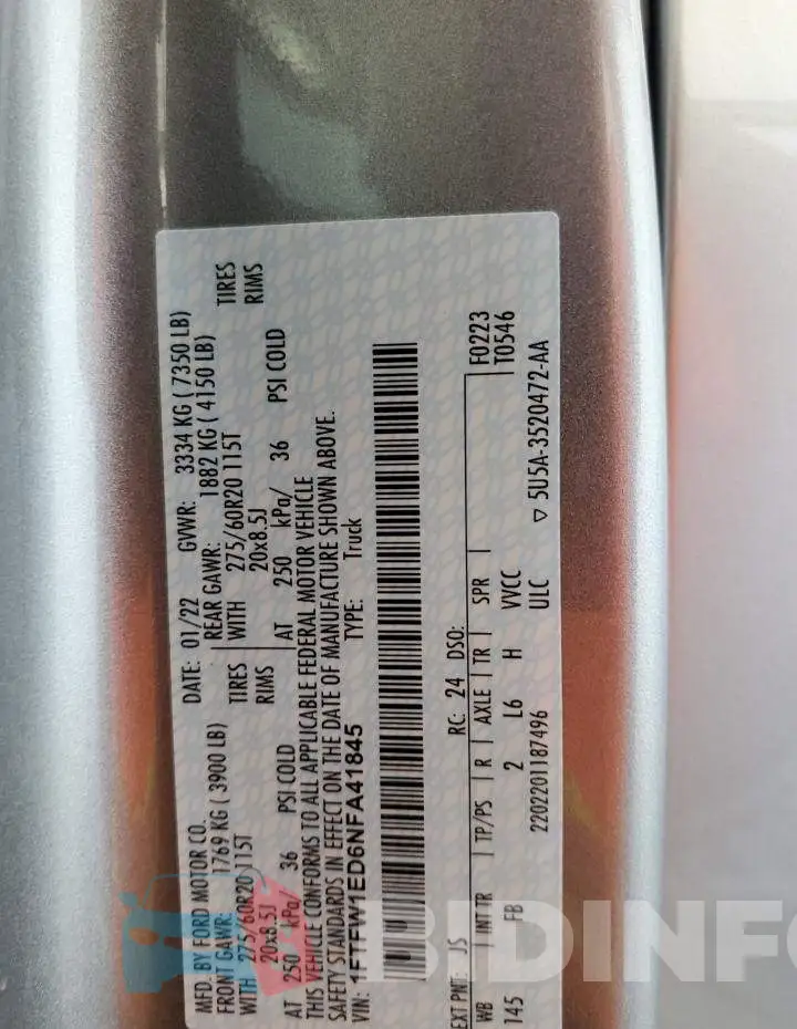 1FTFW1ED6NFA41845 Photo# 12