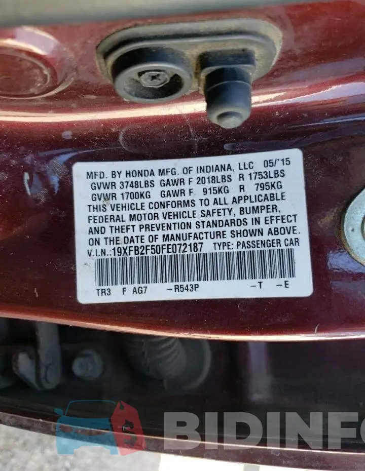 19XFB2F50FE072187 Photo# 13