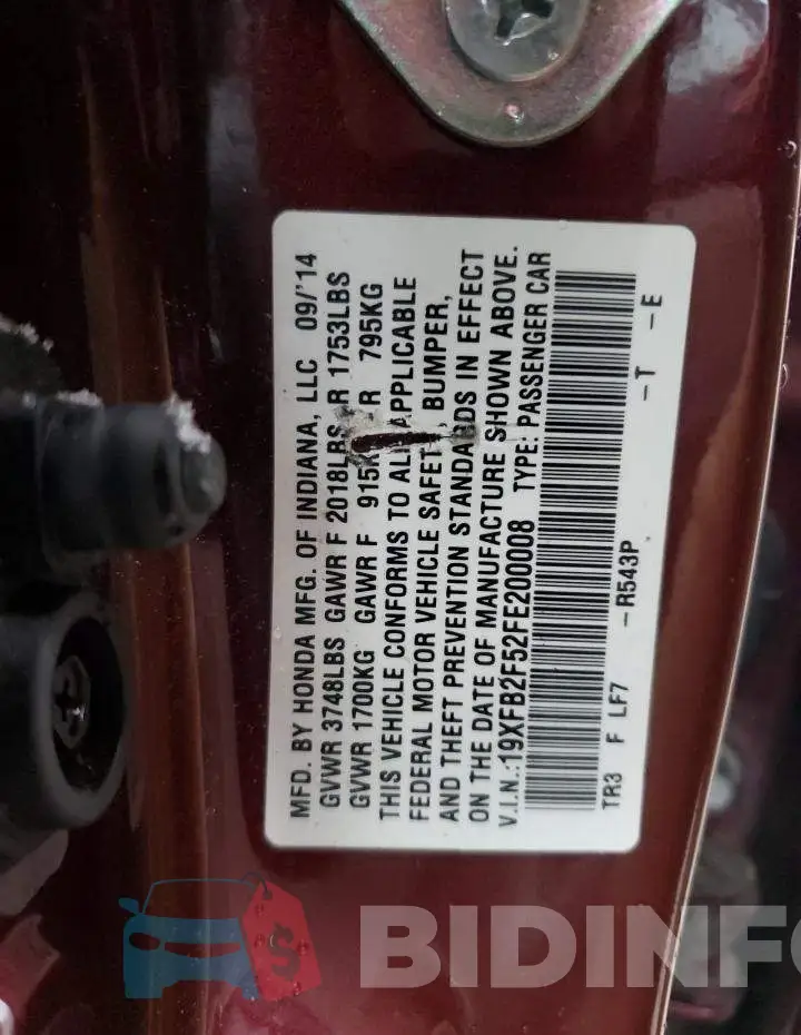 19XFB2F52FE200008 Photo# 12