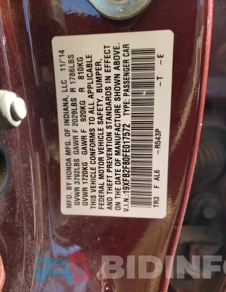 19XFB2F80FE017572 Photo# 12