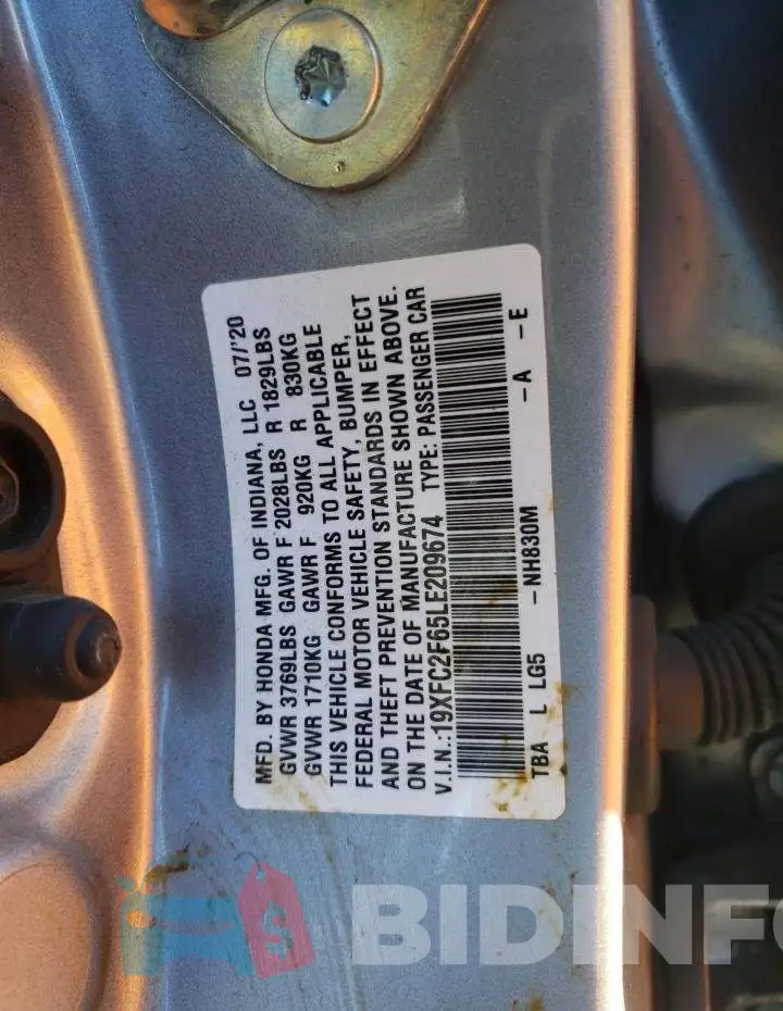 19XFC2F65LE209674 Photo# 12