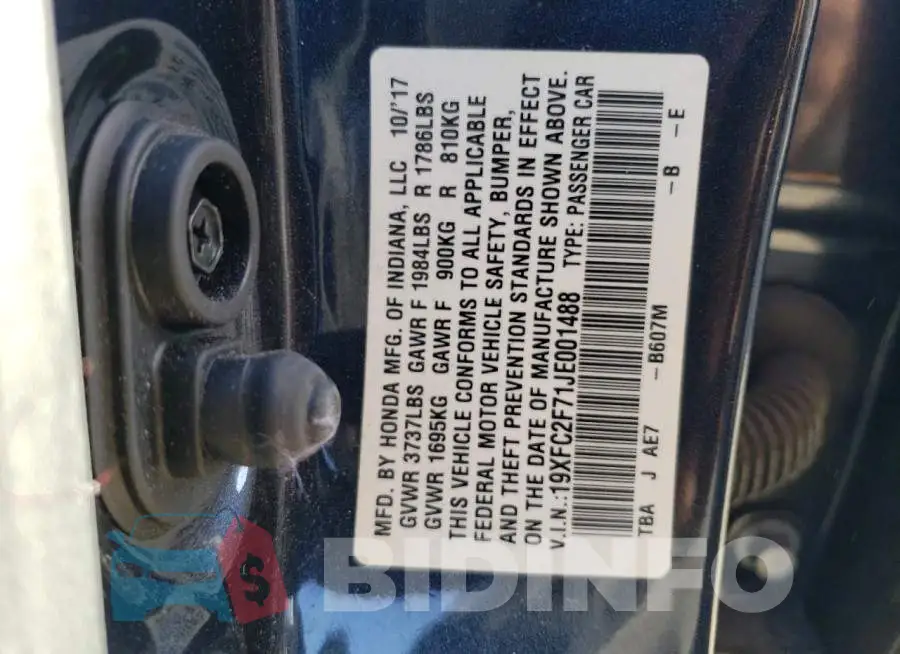 19XFC2F71JE001488 Photo# 12