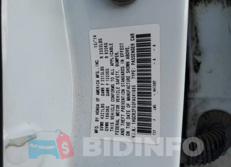 1HGCR2F50FA041685 Photo# 12