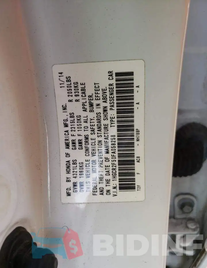 1HGCR2F50FA058258 Photo# 12