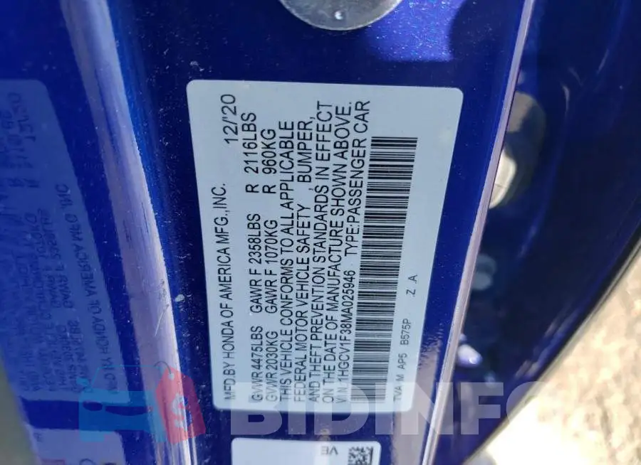 1HGCV1F38MA025946 Photo# 12
