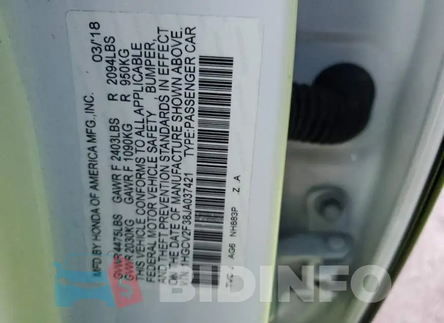 1HGCV2F38JA037421 Photo# 13