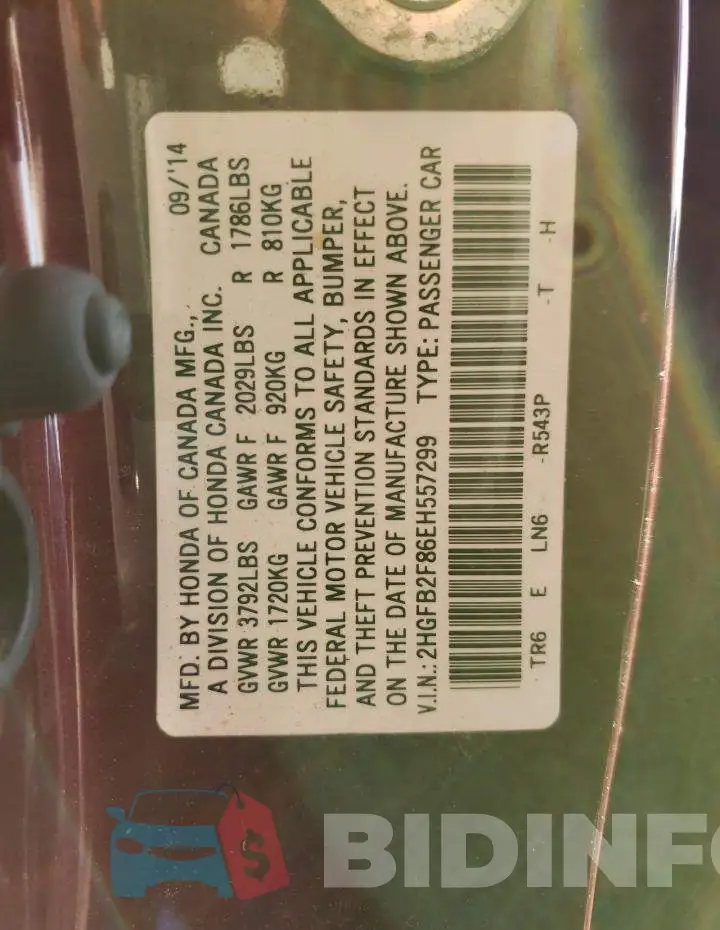 2HGFB2F86EH557299 Photo# 12
