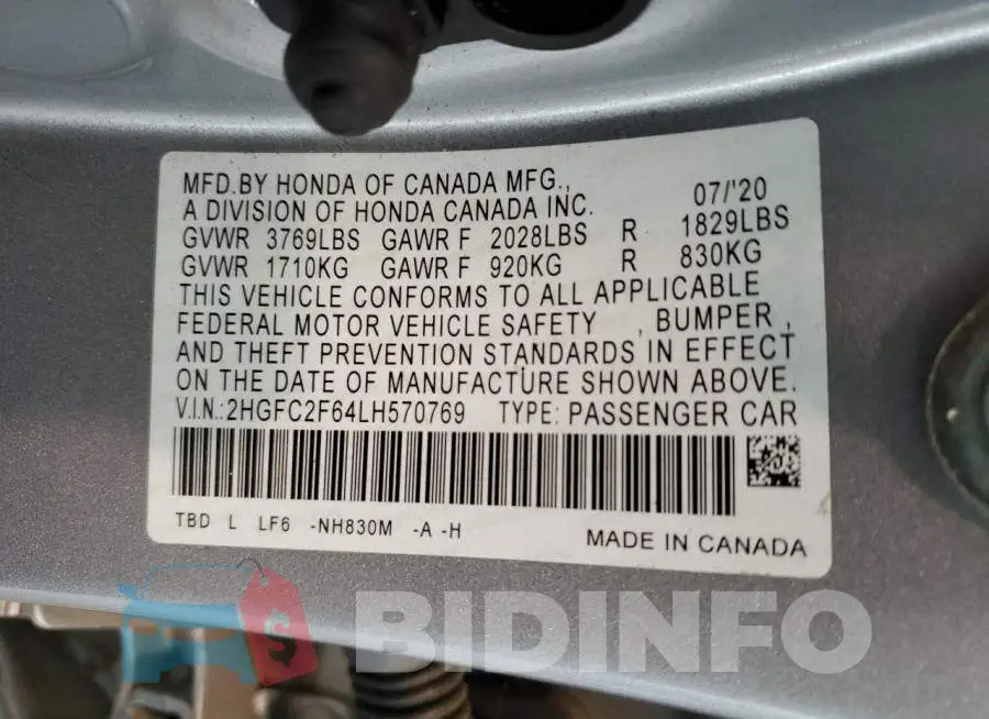 2HGFC2F64LH570769 Photo# 12