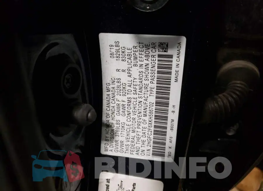 2HGFC2F6XKH586702 Photo# 13